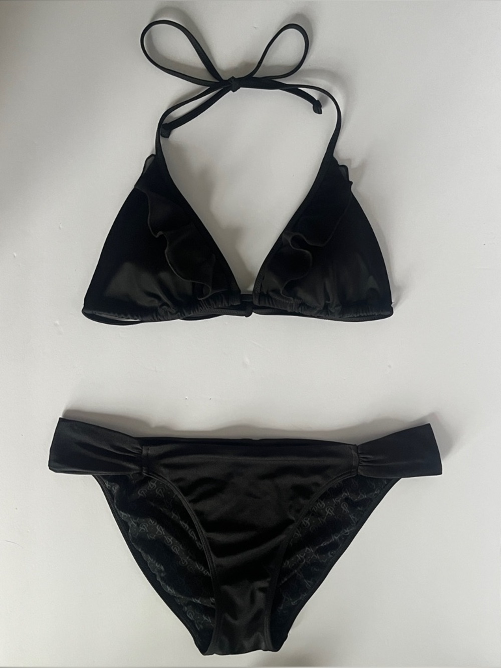 Victoria’s Secret Bikini Set - Black Ruffled Bikini Top & Cinched Bikini Bottom